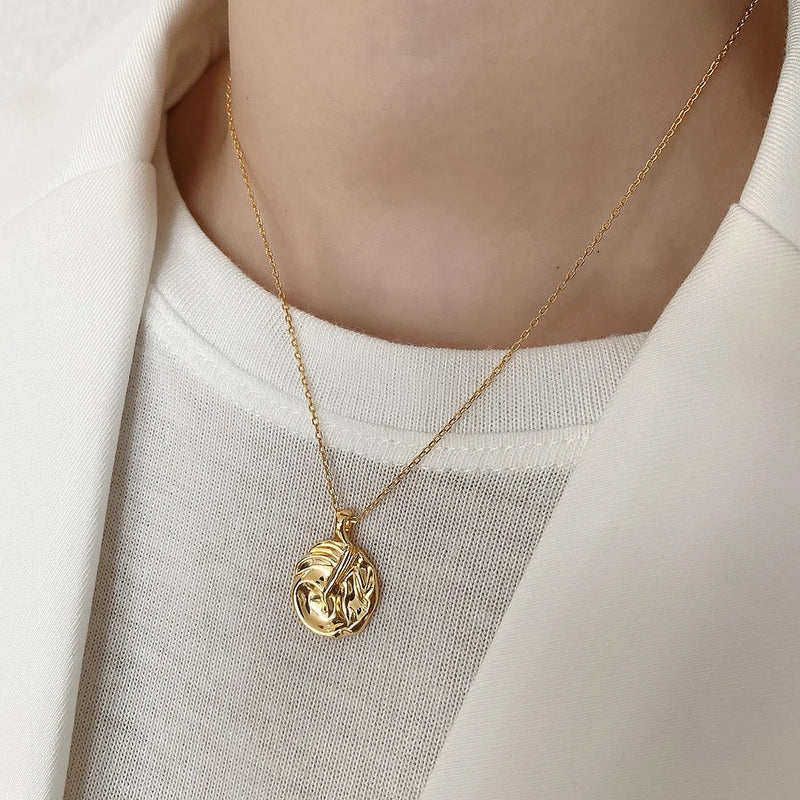 925 Silver Abstract Round Necklace Pendant Light Folded Irregular