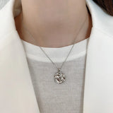 925 Silver Abstract Round Necklace Pendant Light Folded Irregular