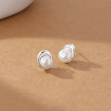 Silver Pearl Stud Earrings Women