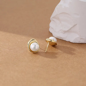 Silver Pearl Stud Earrings Women