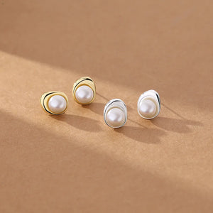 Silver Pearl Stud Earrings Women