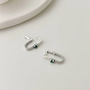 925 Silver Green Zircon Crystal Hoop Drop Earrings