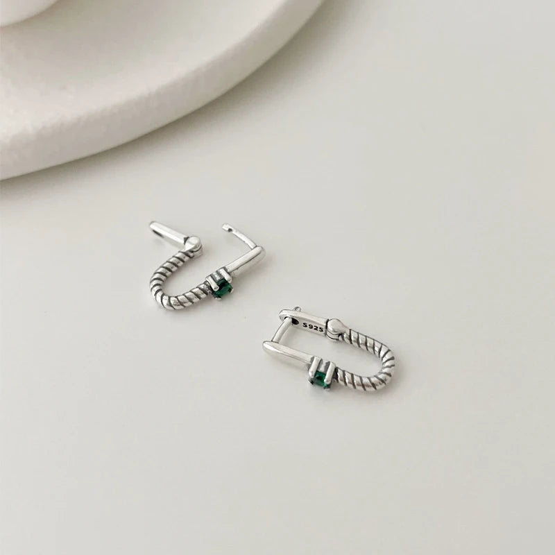 925 Silver Green Zircon Crystal Hoop Drop Earrings
