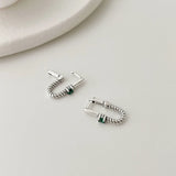 925 Silver Green Zircon Crystal Hoop Drop Earrings