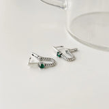 925 Silver Green Zircon Crystal Hoop Drop Earrings
