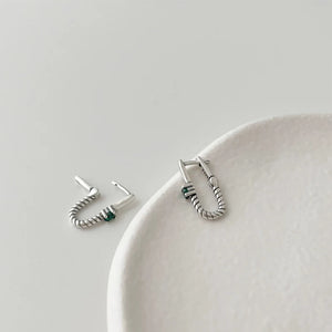 925 Silver Green Zircon Crystal Hoop Drop Earrings