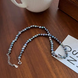 925 Silver Grey Pearl Choker Necklace Romantic Baroque Collar Jewelry