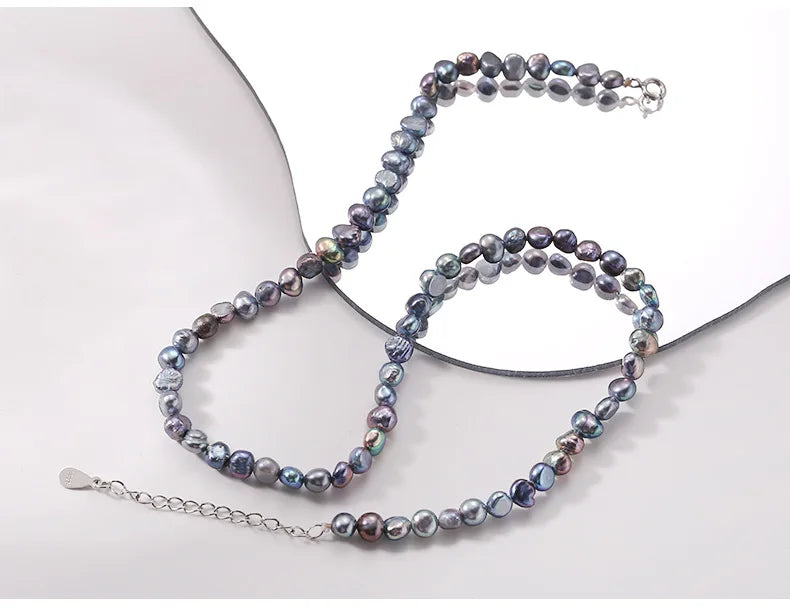 925 Silver Grey Pearl Choker Necklace Romantic Baroque Collar Jewelry