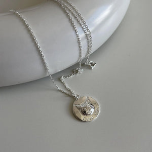 925 Silver Cat Head Coin Necklace - Personality Clavicle Chain