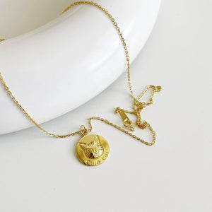 925 Silver Cat Head Coin Necklace - Personality Clavicle Chain