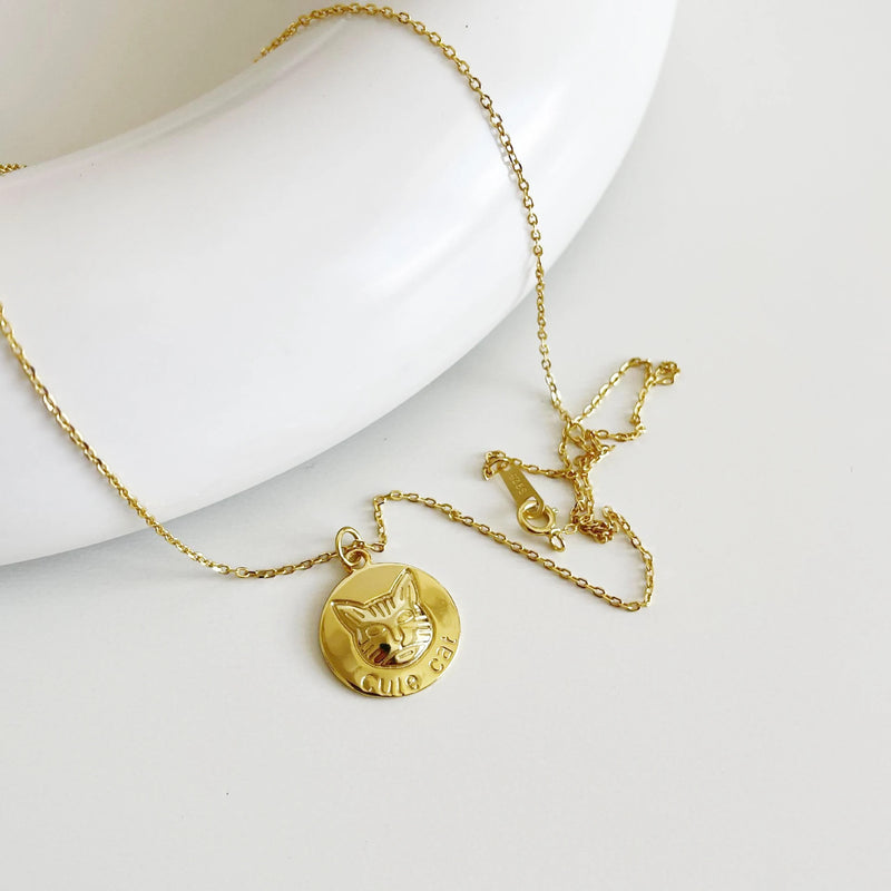 925 Silver Cat Head Coin Necklace - Personality Clavicle Chain