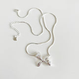 925 Silver Bow Snake Bone Necklace Pendant Personality Collar Jewelry