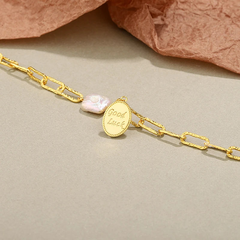 925 Silver Vintage Coin Bracelet with Baroque Pearl
