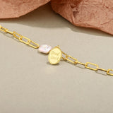 925 Silver Vintage Coin Bracelet with Baroque Pearl