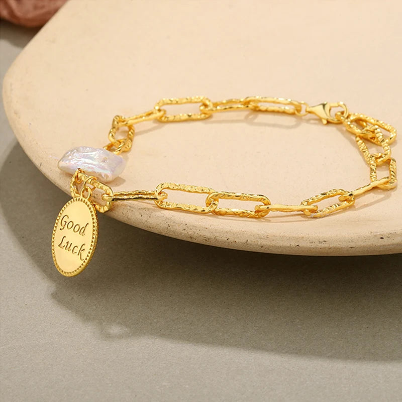925 Silver Vintage Coin Bracelet with Baroque Pearl