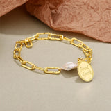 925 Silver Vintage Coin Bracelet with Baroque Pearl