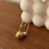 925 Silver Double Ball Necklace Minimalist Style Family Jewelry