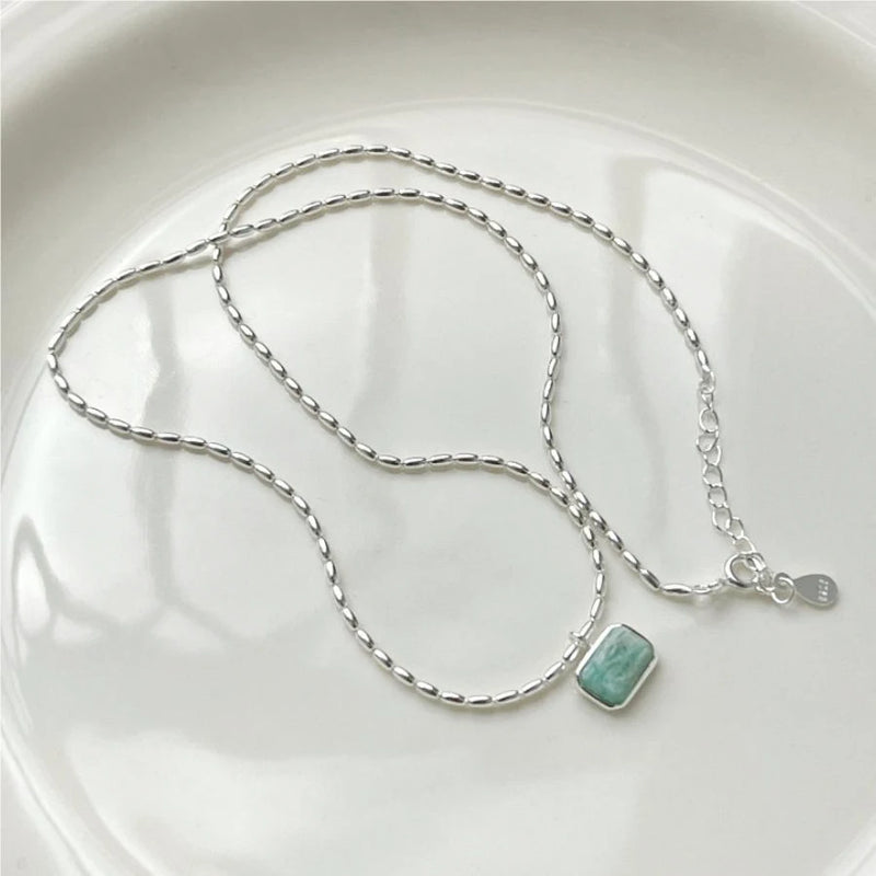 925 Sterling Silver Olive Bead Clavicle Necklace Pendant