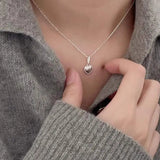 925 Silver Heart Necklace Pendant Collar Choker Jewelry