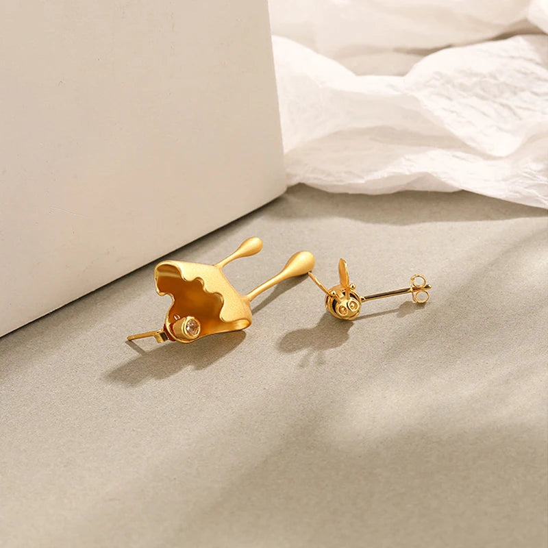 925 Silver Retro Bee Earrings Asymmetrical Animal Jewelry