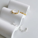 925 Silver Rose Flower Drop C Shape Wrap Stud Earrings