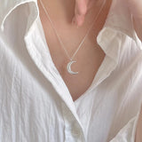 925 Silver Zircon Moon Clavicle Chain Necklace Pendant