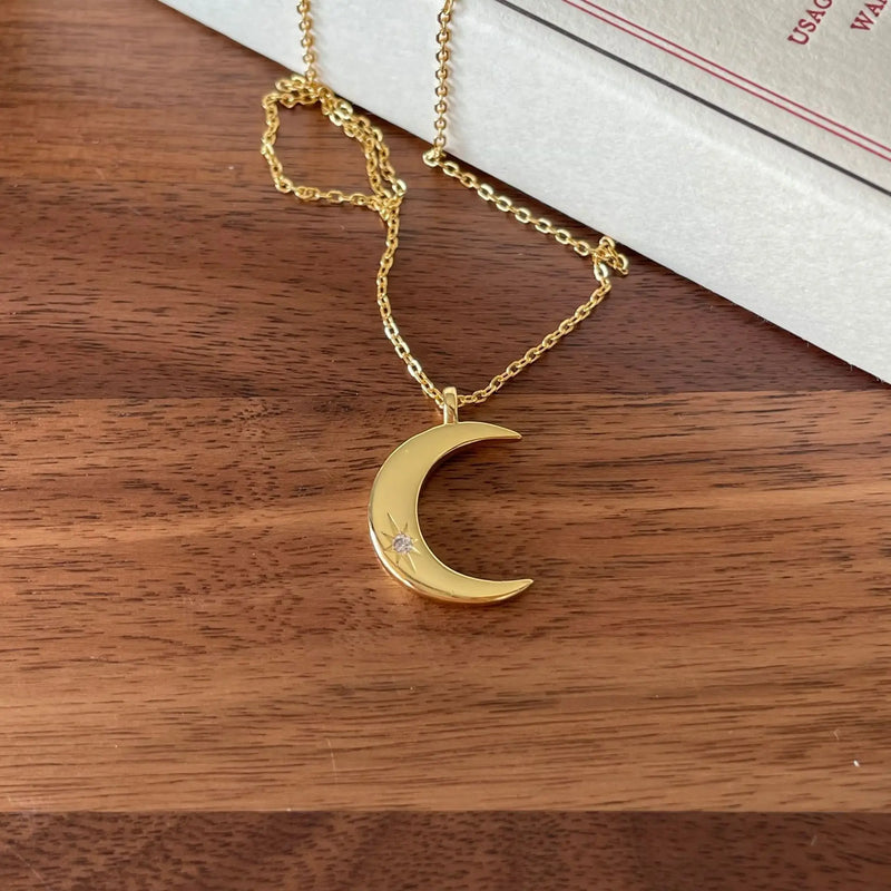 925 Silver Zircon Moon Clavicle Chain Necklace Pendant