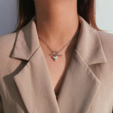 925 Silver OT Buckle Love Necklace Heart Pendant Retro Clavicle Chain