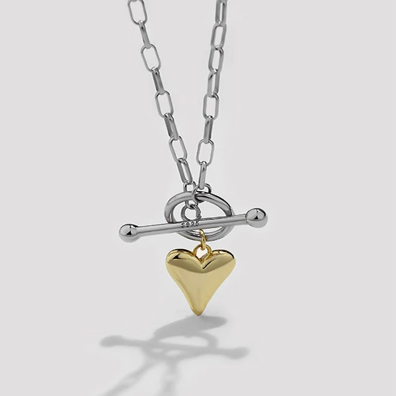 925 Silver OT Buckle Love Necklace Heart Pendant Retro Clavicle Chain