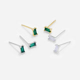 925 Silver Retro Square Mini Stud Earrings Green Zirconium Jewelry