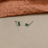 925 Silver Retro Square Mini Stud Earrings Green Zirconium Jewelry