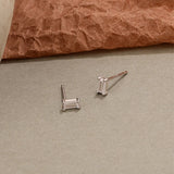 925 Silver Retro Square Mini Stud Earrings Green Zirconium Jewelry