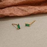 925 Silver Retro Square Mini Stud Earrings Green Zirconium Jewelry