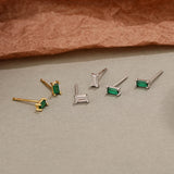 925 Silver Retro Square Mini Stud Earrings Green Zirconium Jewelry