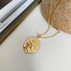 925 Silver Roman Character Long Chain Necklace Coins Pendant Jewelry