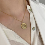 925 Silver Roman Character Long Chain Necklace Coins Pendant Jewelry