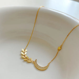 925 Silver CZ Star Moon Pendant Choker Boho Necklace