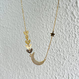 925 Silver CZ Star Moon Pendant Choker Boho Necklace