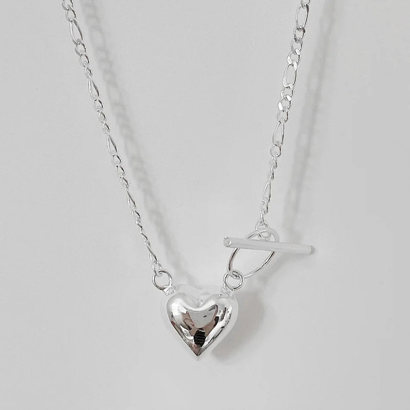 925 Silver Love Clavicle Chain Necklace Heart Pendant