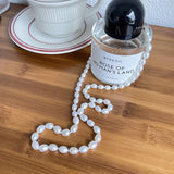 925 Silver Freshwater Pearl Sweater Chain Long Necklace Love Heart