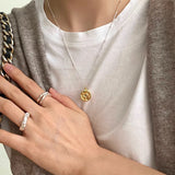 925 Silver Irregular Coin Necklace Pendant Vintage Collar Jewelry