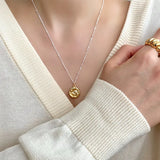 925 Silver Irregular Coin Necklace Pendant Vintage Collar Jewelry