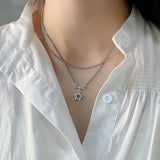 925 Sterling Silver Vintage Double Layer Star Necklace Pendant