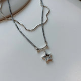925 Sterling Silver Vintage Double Layer Star Necklace Pendant