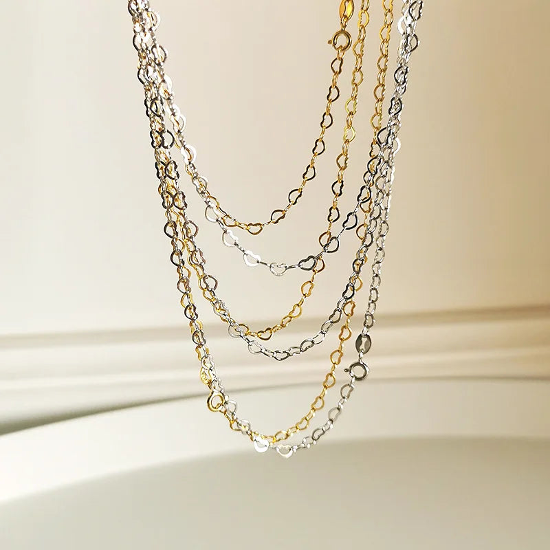 925 Silver Sparkling Heart Necklace Clavicle Chain Jewelry Women