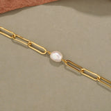 925 Silver Vintage Baroque Pearl Bracelet Thick Chain Bangle