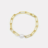 925 Silver Vintage Baroque Pearl Bracelet Thick Chain Bangle