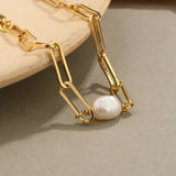 925 Silver Vintage Baroque Pearl Bracelet Thick Chain Bangle