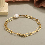 925 Silver Vintage Baroque Pearl Bracelet Thick Chain Bangle