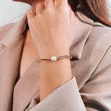 925 Silver Vintage Baroque Pearl Bracelet Thick Chain Bangle